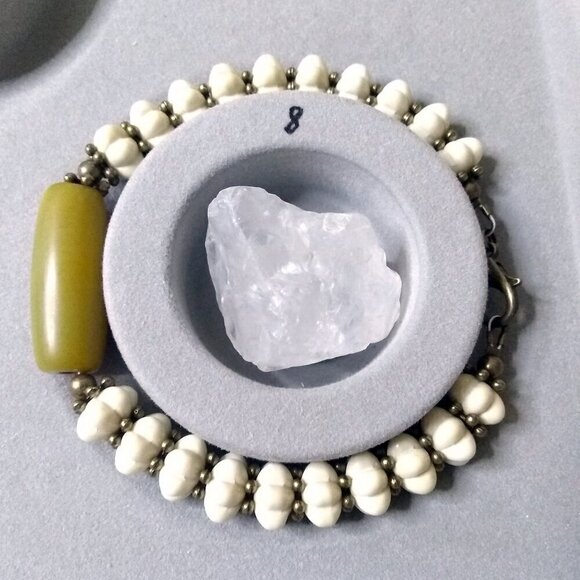 Unique Thick Chunky! One-of-a-kind Bracelet w. Green Agate + Cream Pumpkin Beads - Picture 7 of 9